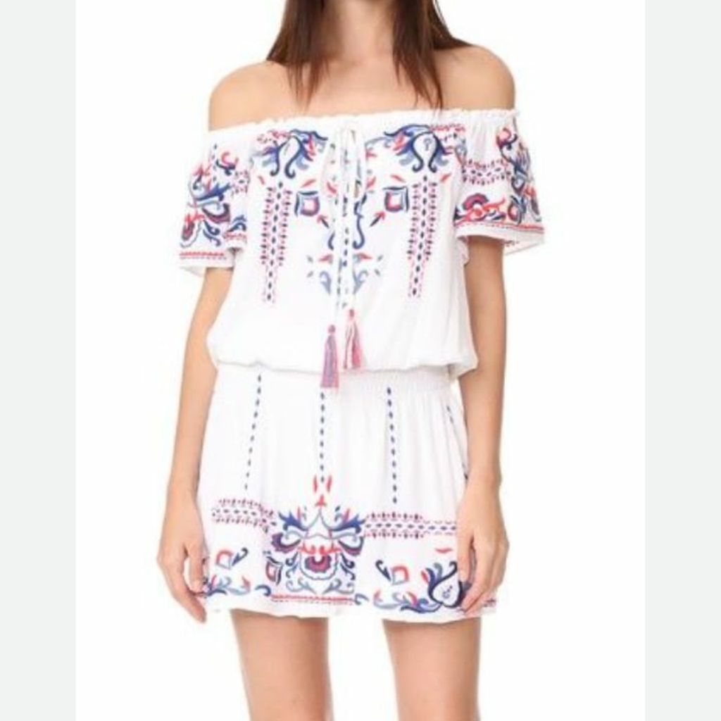 Parker Dress Women Size S Tammy White Embroidered Off Shoulder Peasant